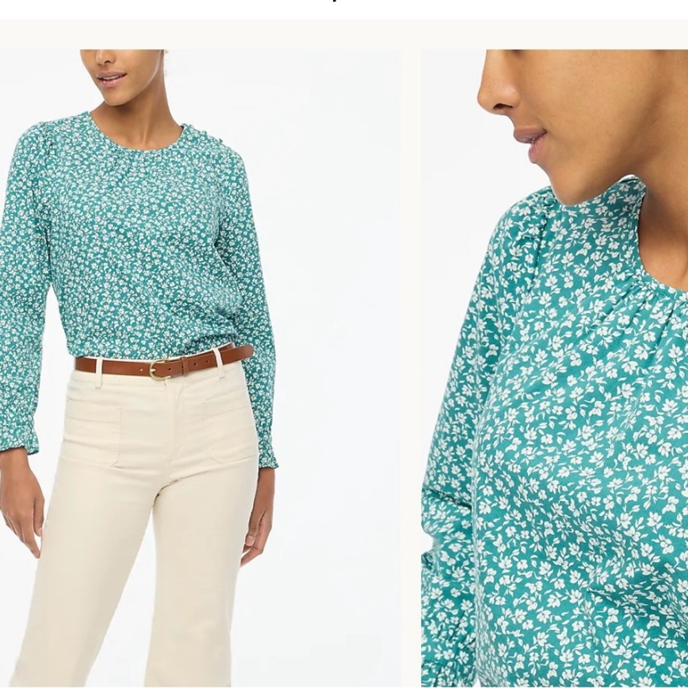 JCREW Long-sleeve shirred-neck blouse xl